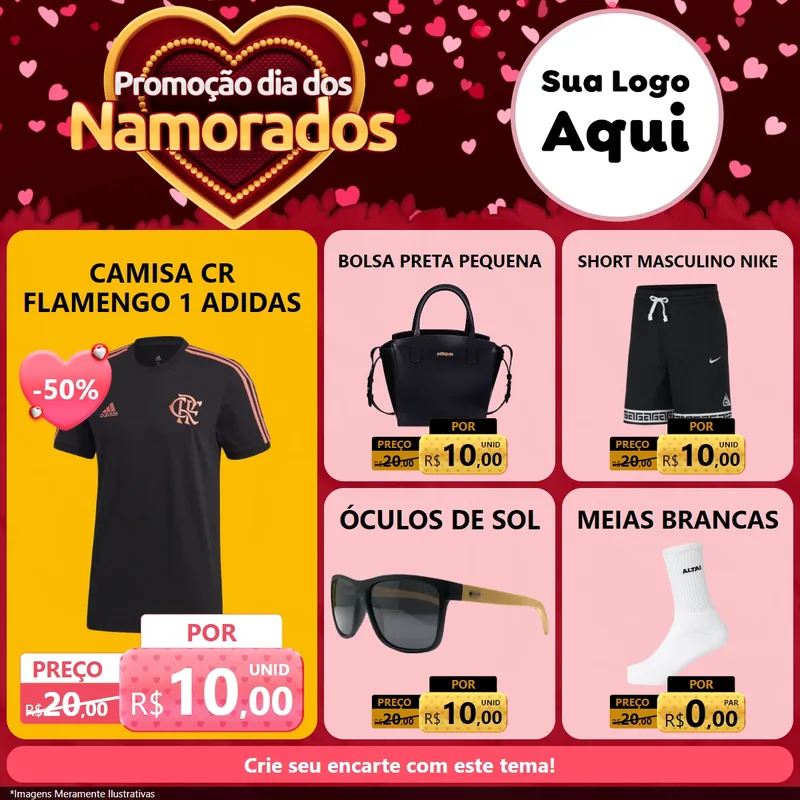 Modelo de Rede Social para Feed Facebook com o tema Promoção Dia Dos Namorados para Roupas e acessórios
