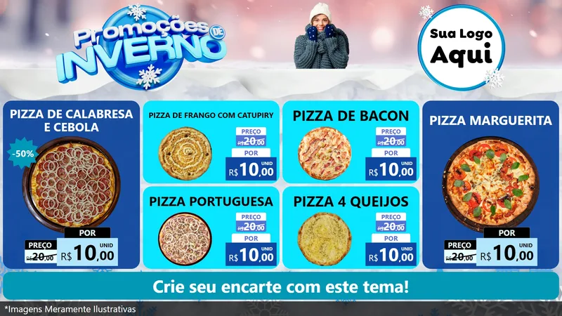 Modelo de TV para TV Horizontal com o tema Promoções de Inverno para Pizzaria