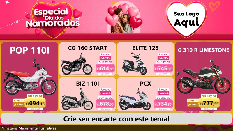 Modelo de TV para TV Horizontal com o tema Especial Dia dos Namorados para Concessionaria de Motos