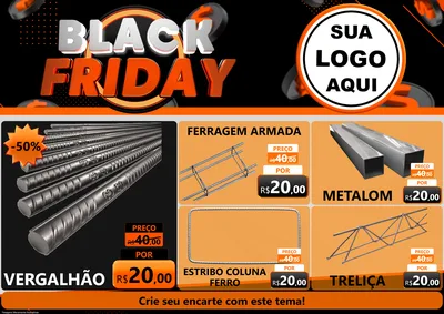 Modelo de Encarte para Encarte A4 Horizontal com o tema Black Friday para Ferragens