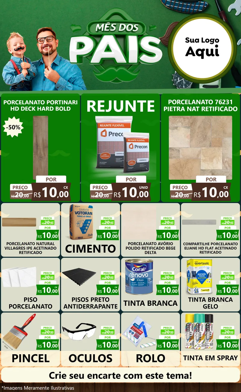 Modelo de Encarte para Encarte Grande com o tema Mês dos Pais para Pisos e revestimentos