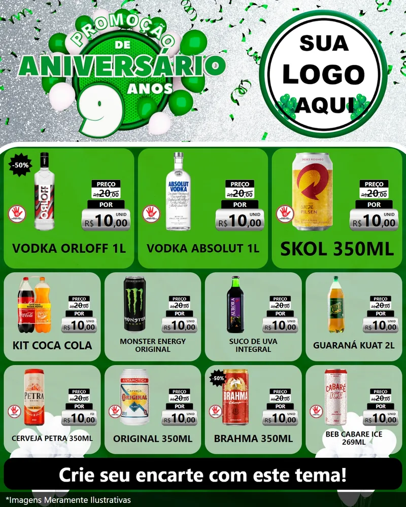 Modelo de Rede Social para Feed Instagram com o tema Promoção de Aniversário - 9 Anos para Distribuidora de bebidas