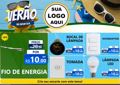 Modelo de Encarte para Encarte A4 Horizontal com o tema Verão de Ofertas para Materiais Elétricos