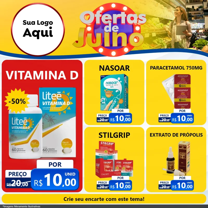 Modelo de Rede Social para Feed Facebook com o tema Ofertas de Julho para Farmácia
