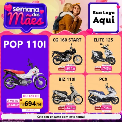 Modelo de Rede Social para Feed Facebook com o tema Semana das Mães para Concessionaria de Motos