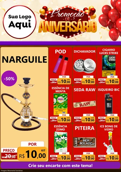 Modelo de Encarte para Encarte A4 Vertical com o tema Promoção de Aniversário para Tabacaria