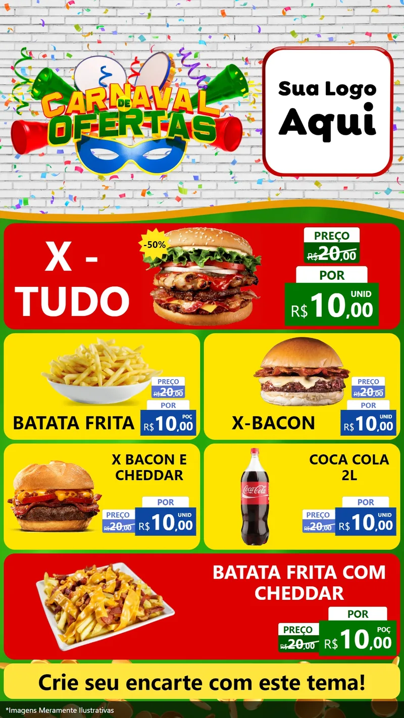 Modelo de TV para TV Vertical com o tema Carnaval de Ofertas para Hamburgueria