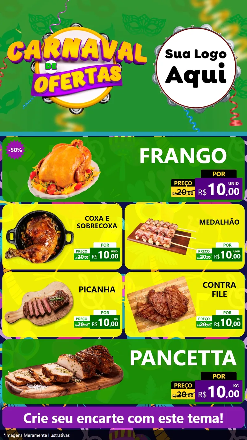 Modelo de TV para TV Vertical com o tema Carnaval de Ofertas para Assados