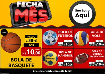 Modelo de Encarte para Encarte A4 Horizontal com o tema Fecha Mês para Artigos Esportivos