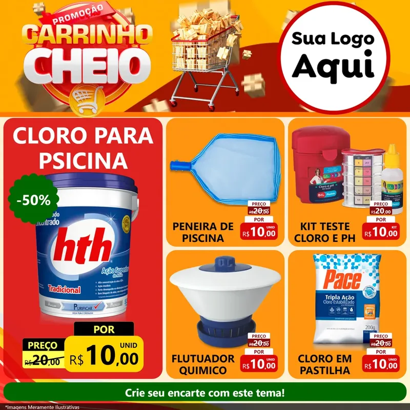 Modelo de Rede Social para Feed Facebook com o tema Promoção carrinho cheio para Produtos para Piscina