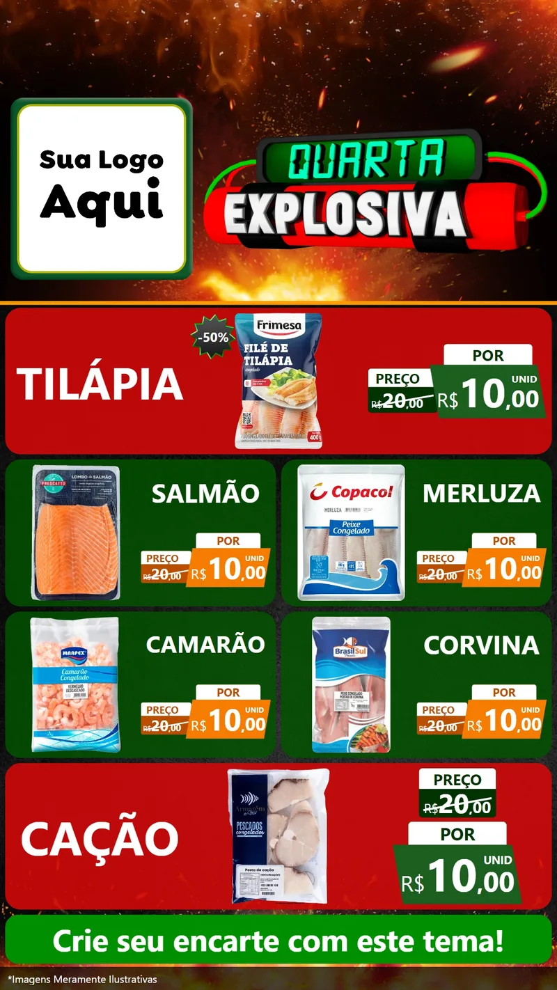 Modelo de TV para TV Vertical com o tema Quarta Explosiva para Peixaria