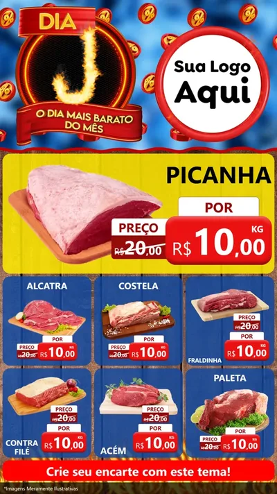 Modelo de Rede Social para Stories com o tema Dia J - O Dia Mais Barato Do Mês para Açougue