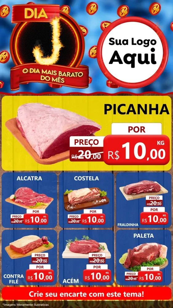 Modelo de Rede Social para Stories com o tema Dia J - O Dia Mais Barato Do Mês para Açougue