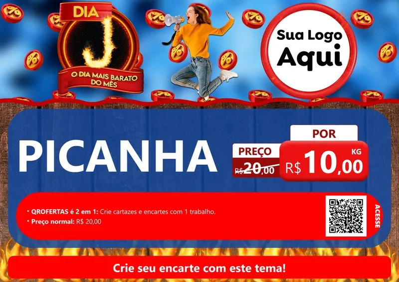 Modelo de Cartaz para Cartaz A4 Horizontal com o tema Dia J - O Dia Mais Barato Do Mês para Açougue