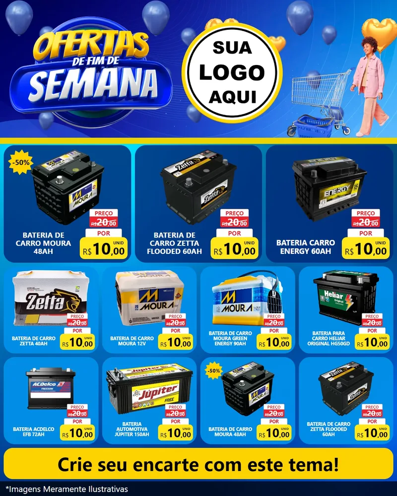 Modelo de Rede Social para Feed Instagram com o tema Ofertas de Fim de Semana para Baterias Elétricas