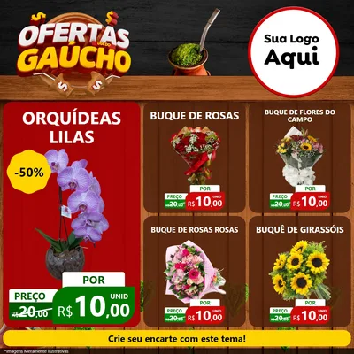 Modelo de Rede Social para Feed Facebook com o tema Ofertas Dia do Gaúcho para Floricultura e jardim