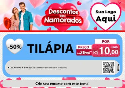 Modelo de Cartaz para Cartaz A4 Horizontal com o tema Descontos dos Namorados para Peixaria