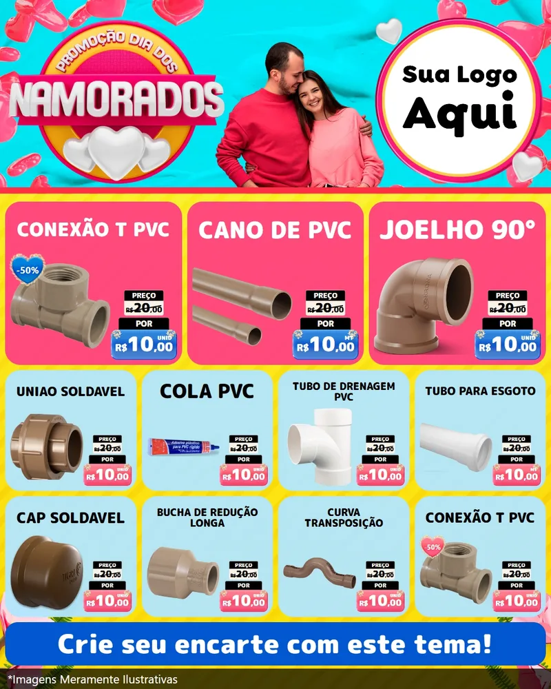 Modelo de Rede Social para Feed Instagram com o tema Promoção Dia dos Namorados para Tubos e conexões