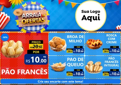 Modelo de Encarte para Encarte A4 Horizontal com o tema Arraiá de Ofertas para Padaria