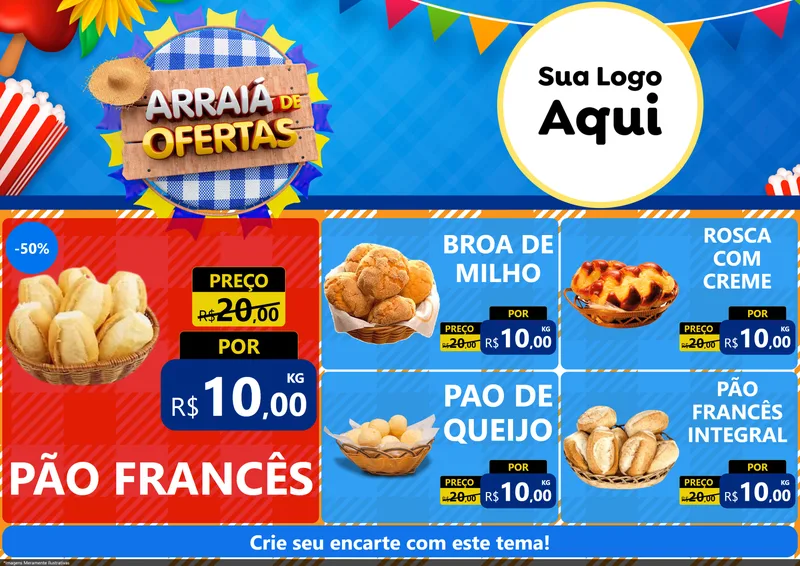 Modelo de Encarte para Encarte A4 Horizontal com o tema Arraiá de Ofertas para Padaria