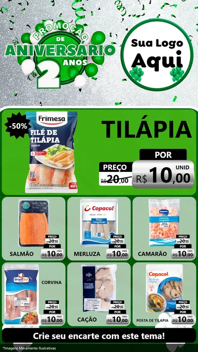 Modelo de Rede Social para Stories com o tema Promoção de Aniversário - 2 Anos para Peixaria