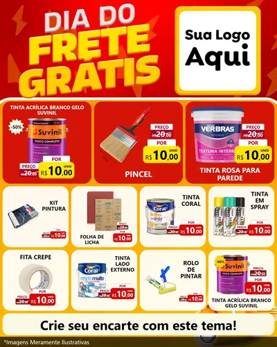 Modelo de Rede Social para Feed Instagram com o tema Dia do Frete Grátis para Tintas e Ferramentas