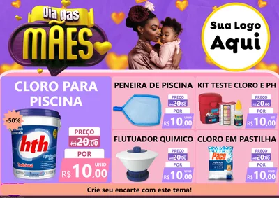 Modelo de Encarte para Encarte A4 Horizontal com o tema Dia das Mães para Produtos para Piscina