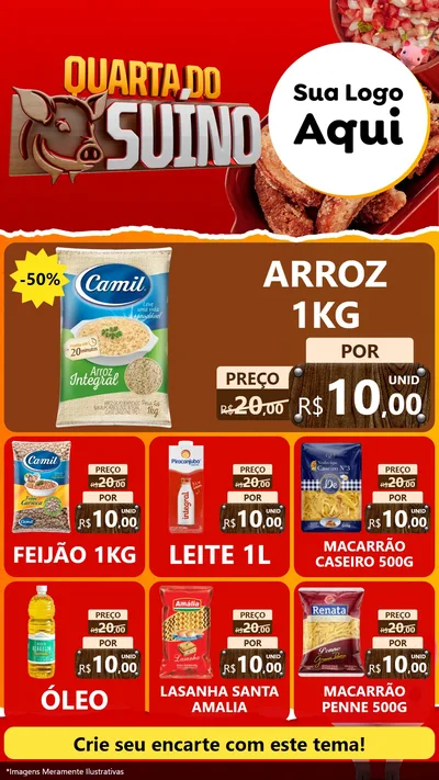 Modelo de Rede Social para Stories com o tema Quarta do Suíno para Supermercado
