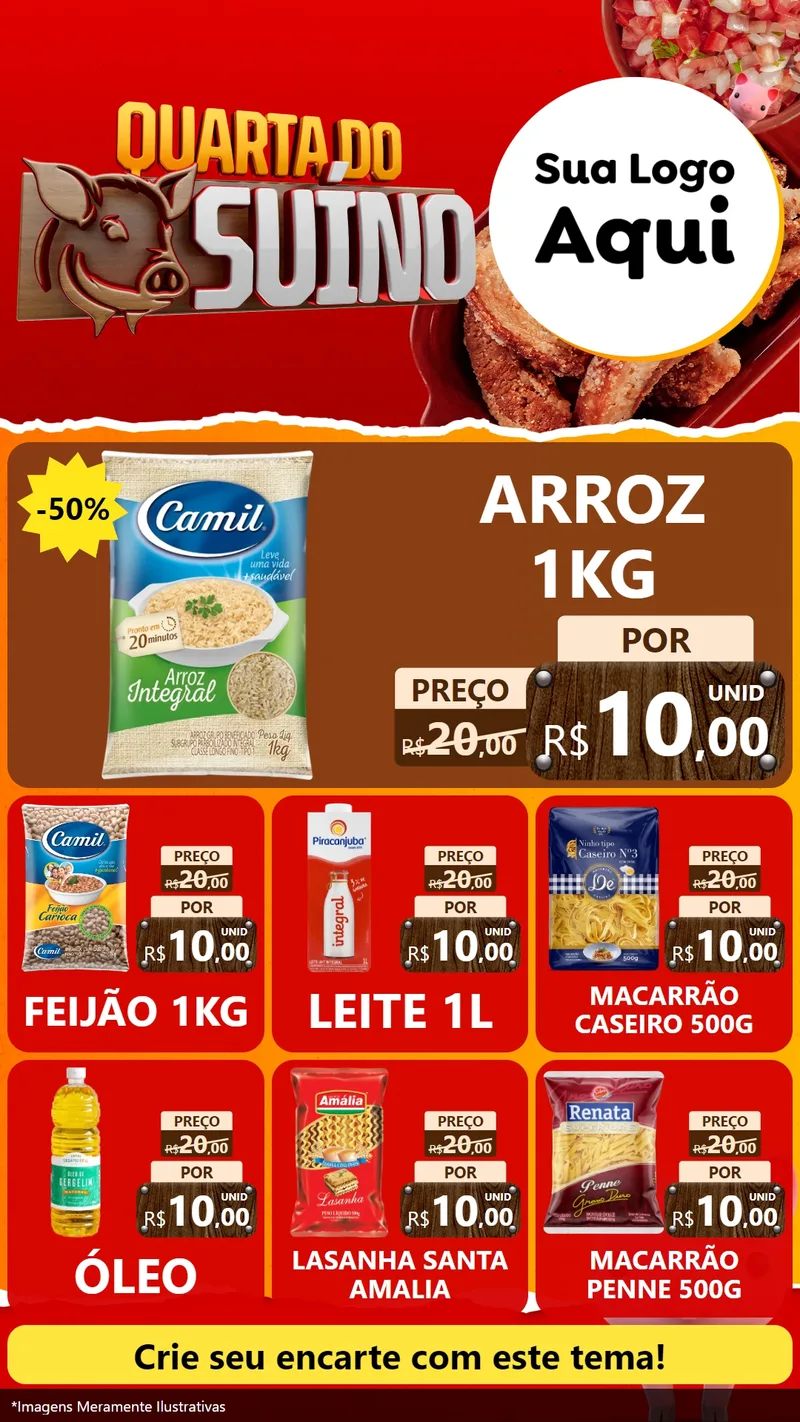Modelo de Rede Social para Stories com o tema Quarta do Suíno para Supermercado
