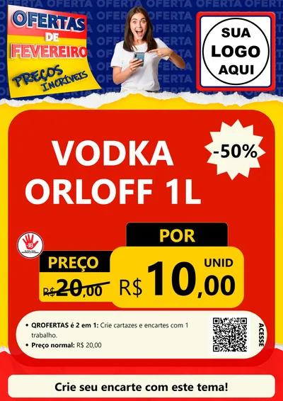 Modelo de Cartaz para Cartaz A4 Vertical com o tema Ofertas de Fevereiro - Preços Incríveis para Distribuidora de bebidas