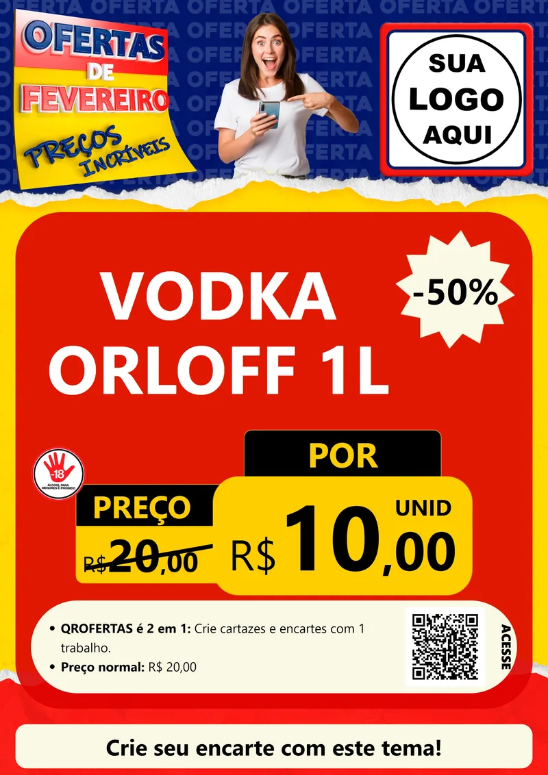 Modelo de Cartaz para Cartaz A4 Vertical com o tema Ofertas de Fevereiro - Preços Incríveis para Distribuidora de bebidas