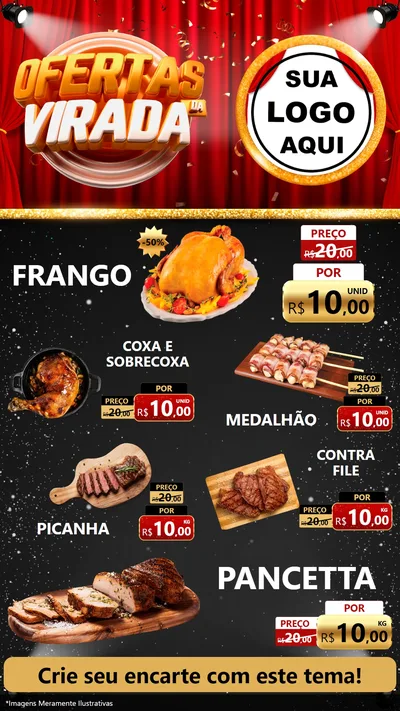 Modelo de TV para TV Vertical com o tema Ofertas da Virada para Assados