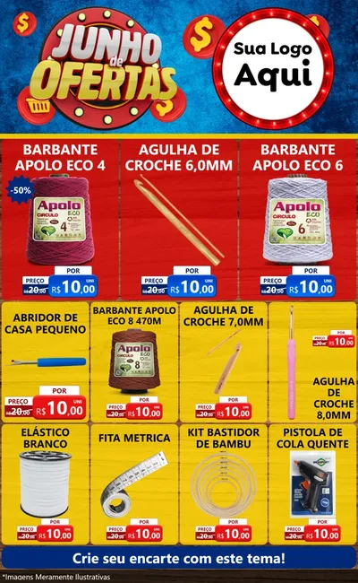 Modelo de Encarte para Encarte Grande com o tema Junho de Ofertas para Armarinho e Aviamentos