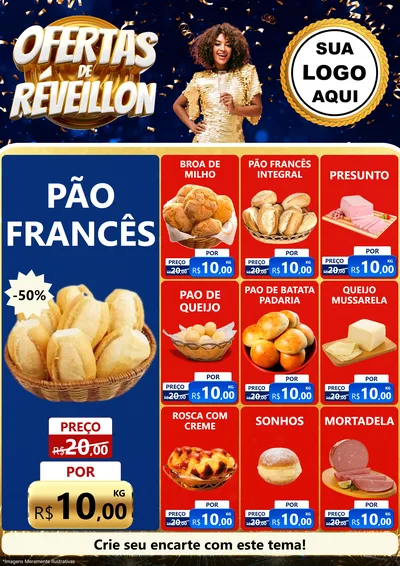 Modelo de Encarte para Encarte A4 Vertical com o tema Ofertas de Réveillon para Padaria
