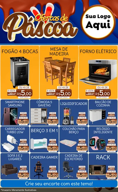 Modelo de Encarte para Encarte Grande com o tema Ofertas de Páscoa para Móveis e Eletro