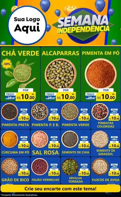 Modelo de Encarte para Encarte Grande com o tema Semana da Independência para Produtos Naturais