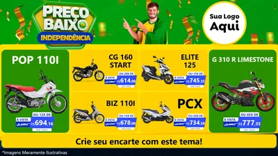 Modelo de TV para TV Horizontal com o tema Preço Baixo de Independência para Concessionaria de Motos