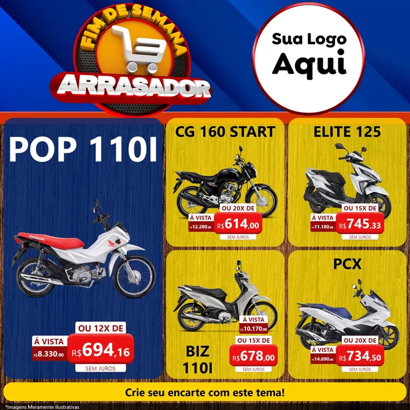 Modelo de Rede Social para Feed Facebook com o tema Fim De Semana Arrasador para Concessionaria de Motos