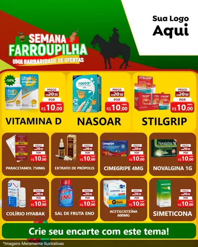 Modelo de Rede Social para Feed Instagram com o tema Semana Farroupilha - Uma Barbaridade de Ofertas para Farmácia
