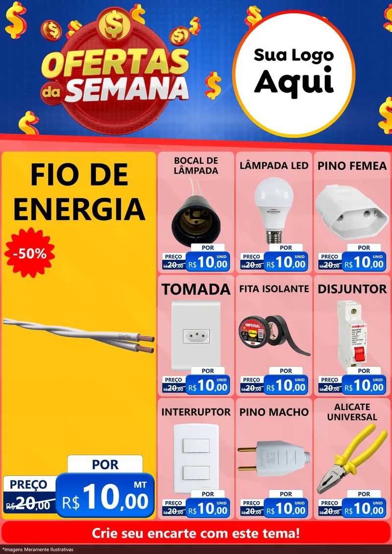 Modelo de Encarte para Encarte A4 Vertical com o tema Ofertas Da Semana para Materiais Elétricos