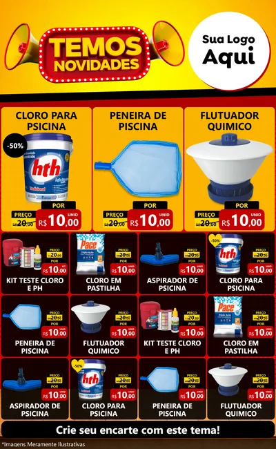 Modelo de Encarte para Encarte Grande com o tema Temos Novidades para Produtos para Piscina
