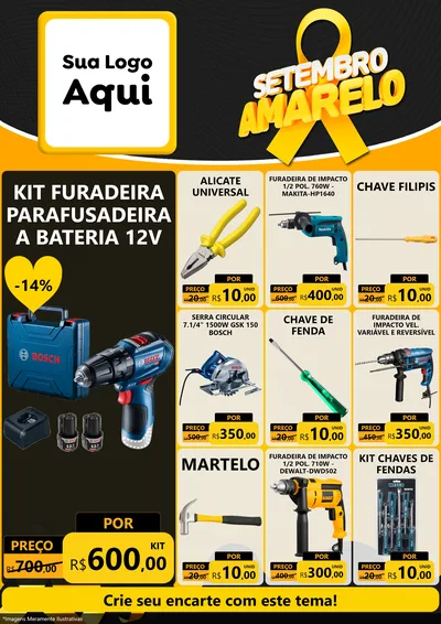 Modelo de Encarte para Encarte A4 Vertical com o tema Setembro Amarelo para Maquinas e Ferramentas