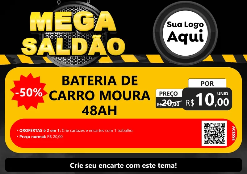 Modelo de Cartaz para Cartaz A4 Horizontal com o tema Mega Saldão para Baterias Elétricas