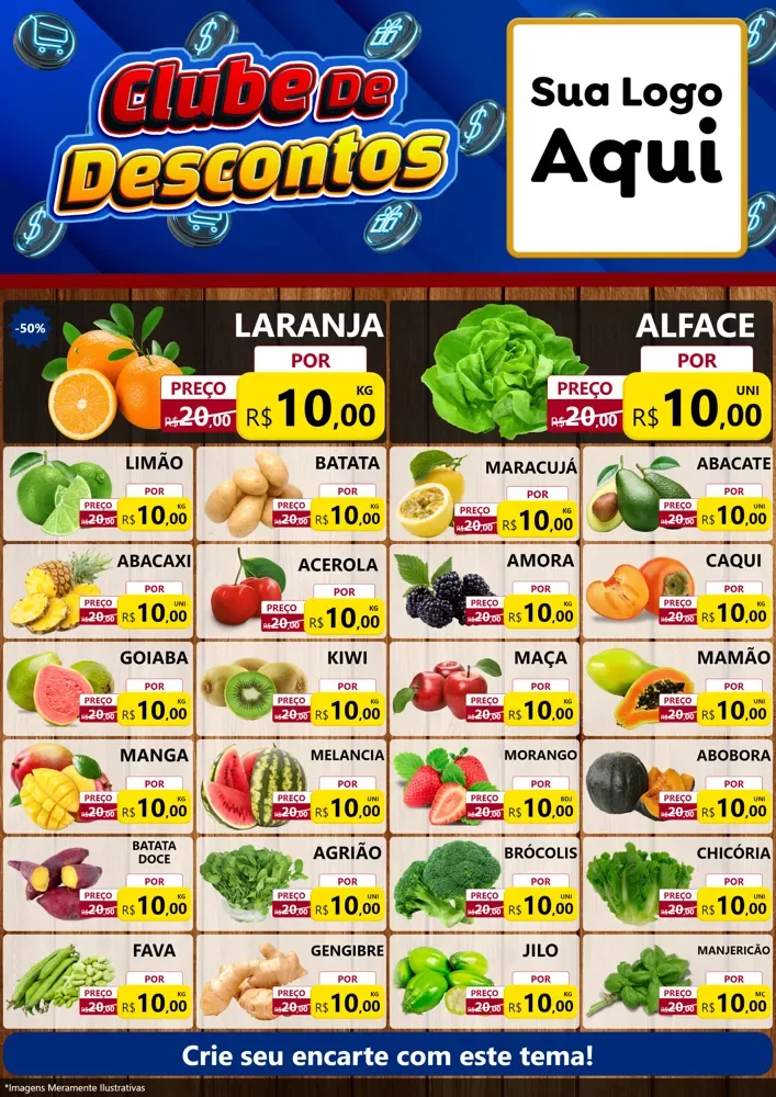 Modelo de Encarte para Encarte A4 Vertical com o tema Clube de Descontos para Hortifrúti