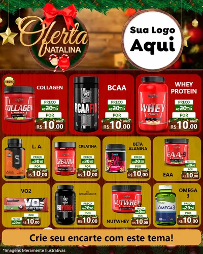 Modelo de Rede Social para Feed Instagram com o tema Ofertas Natalina para Suplementos alimentares