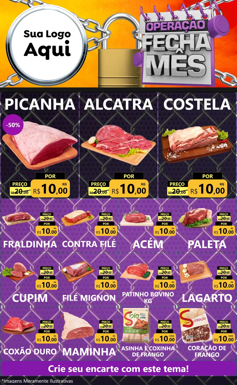 Modelo de Encarte para Encarte Grande com o tema Operação Fecha Mês para Açougue