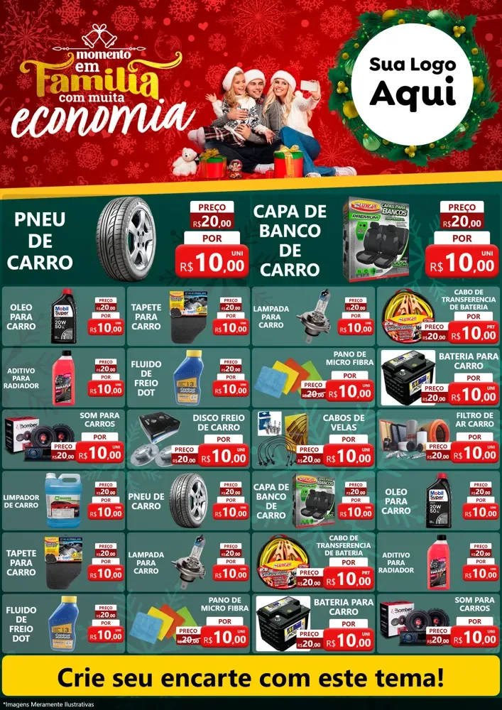 Modelo de Encarte para Encarte A4 Vertical com o tema Momento em Família (Natal) para Auto peças