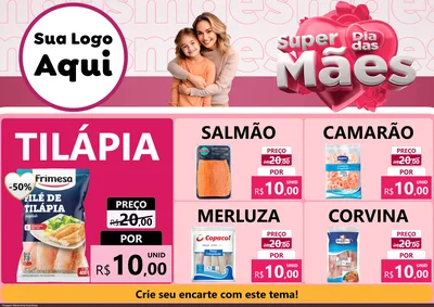 Modelo de Encarte para Encarte A4 Horizontal com o tema Super Dia Das Mães para Peixaria