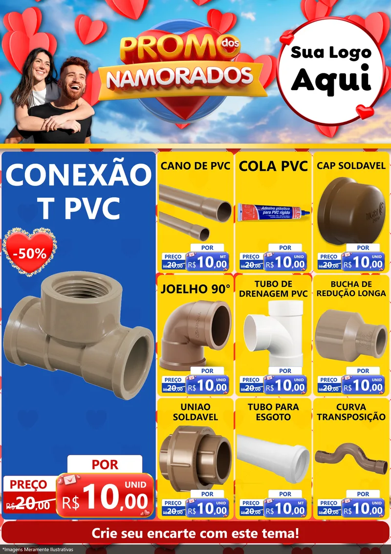 Modelo de Encarte para Encarte A4 Vertical com o tema Promo dos Namorados para Tubos e conexões