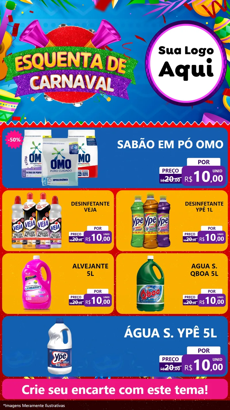 Modelo de TV para TV Vertical com o tema Esquenta de Carnaval para Produtos de Limpeza